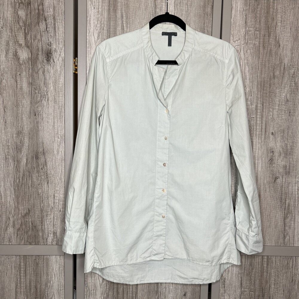Oska Top Size 1 Button Up Cotton Long Sleeves Lagenlook Gray